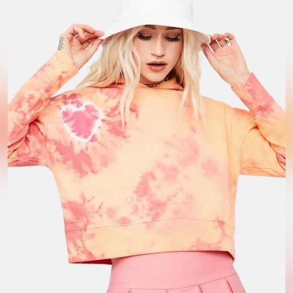 Frankie's Bikinis Sherbert Burl Tie Dye Heart Cropped Sweatshirt Size Medium NWT - Picture 1 of 8